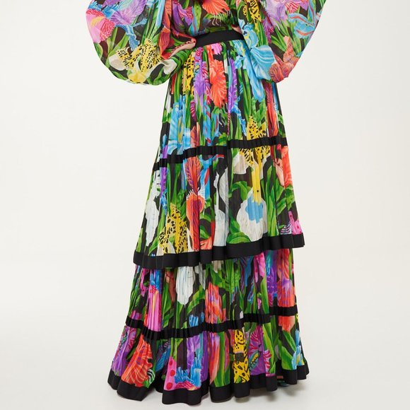 Iris Apfel X H&M Multicolored Patterned Floral Ruffle Maxi Pleated Skirt US 0 - Picture 4 of 10